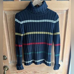 Tommy Hilfiger Heritage Stripe Black Turtleneck Sweater | Americana | Medium